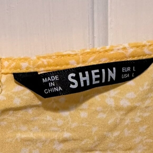 Yellow Floral Wrap Dress - Size Large - Picture 5 of 5